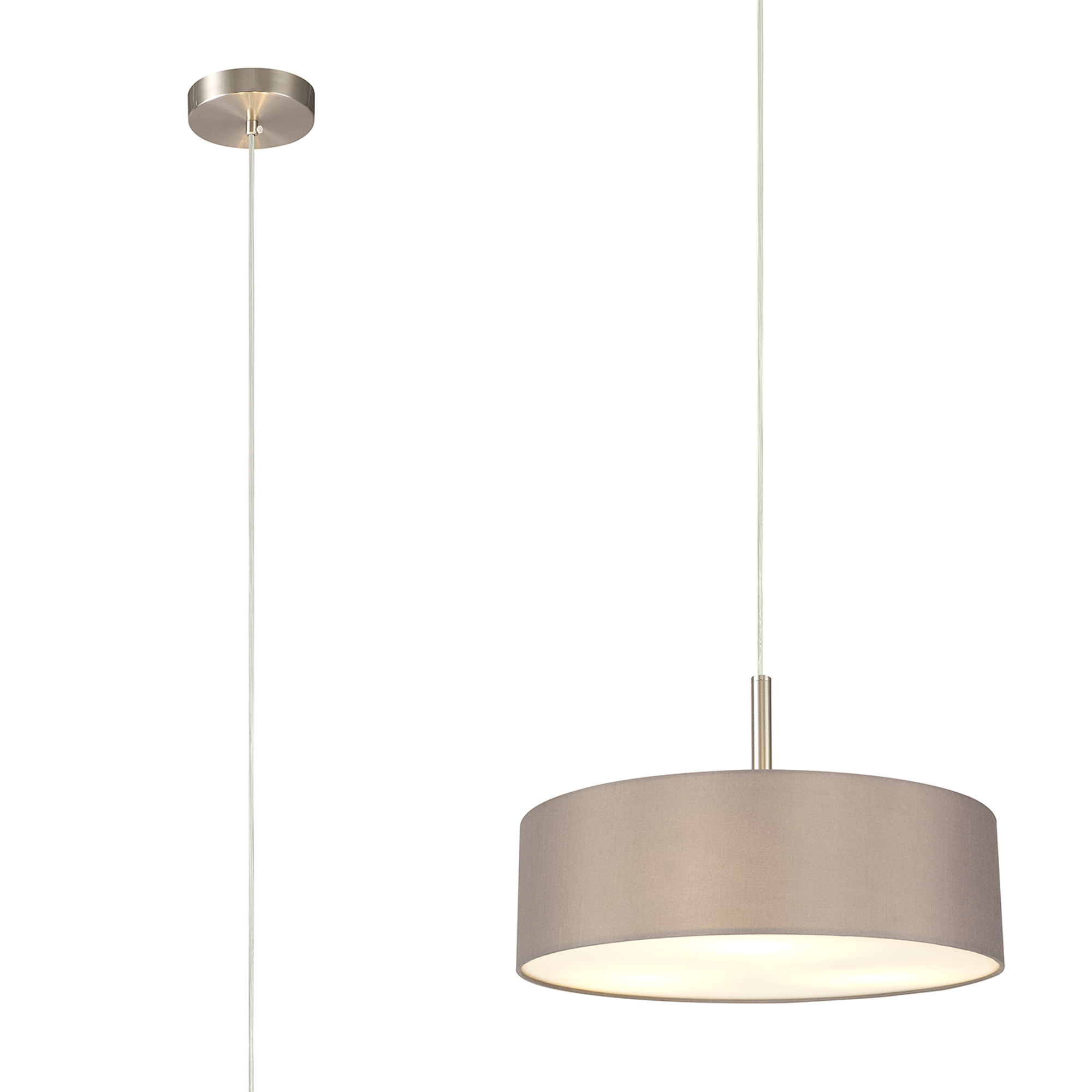 DK0720  Baymont 45cm 3 Light Pendant Satin Nickel, Grey/White